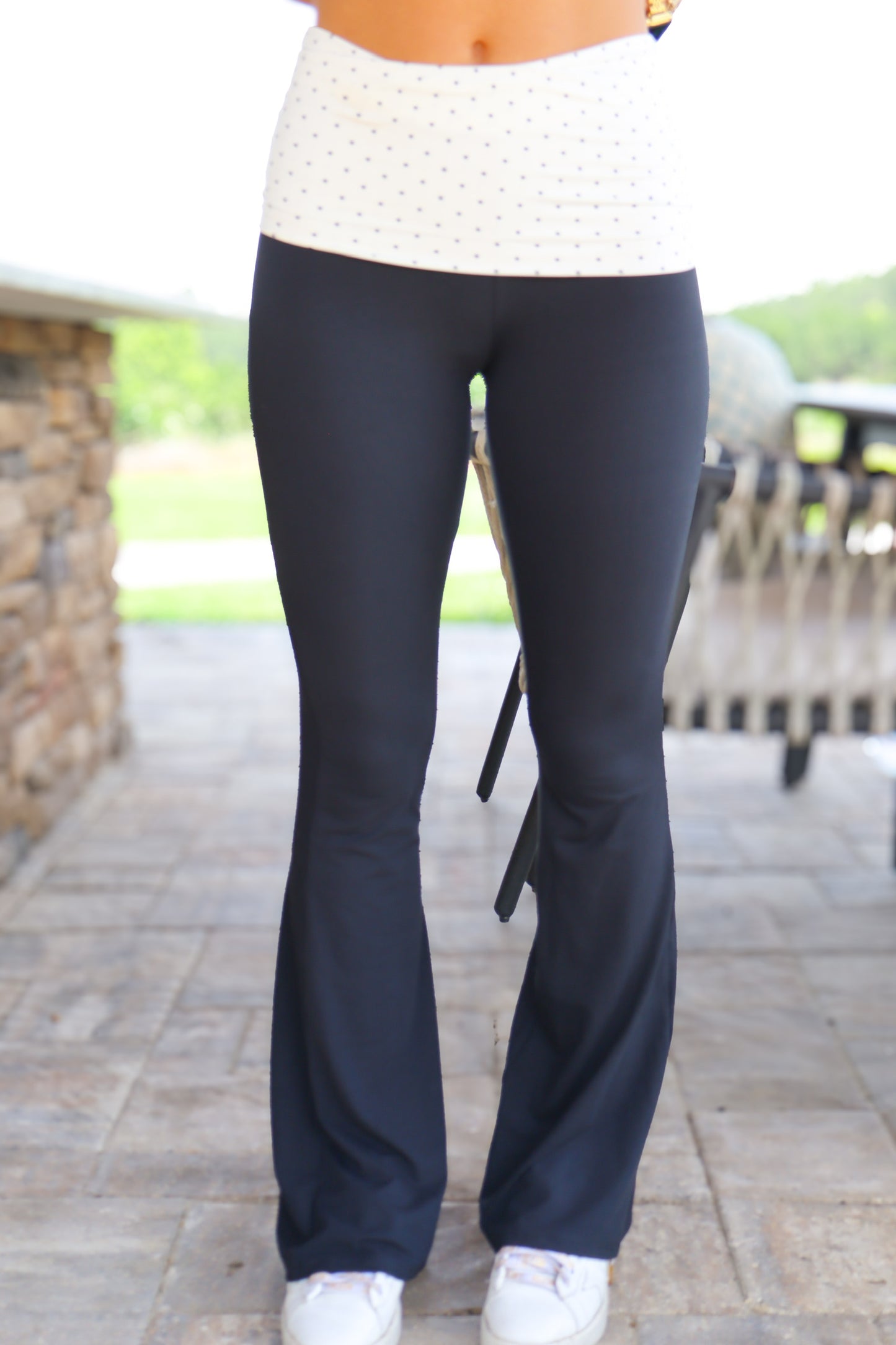 Polka Dot Fold Over Flare Pants