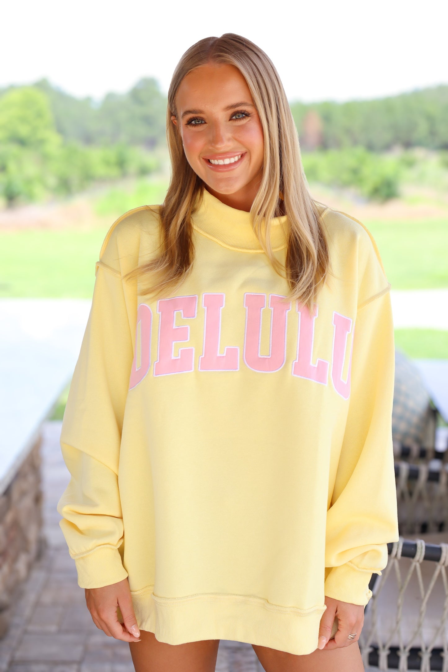 Delulu Embroidered Mock Neck