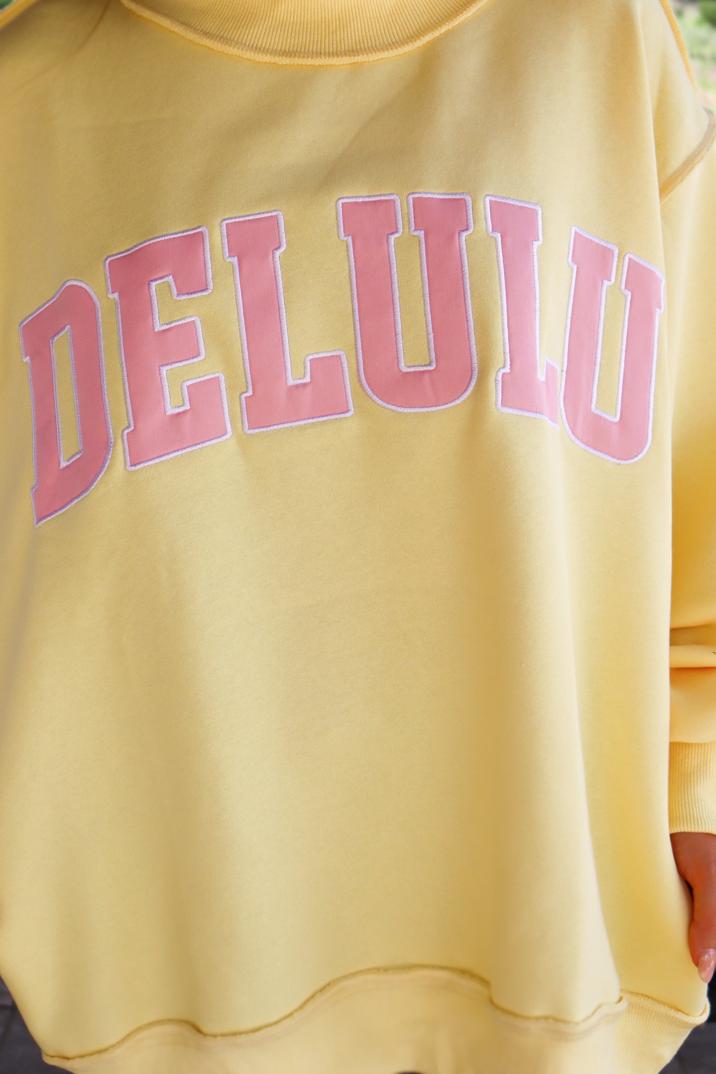 Delulu Embroidered Mock Neck