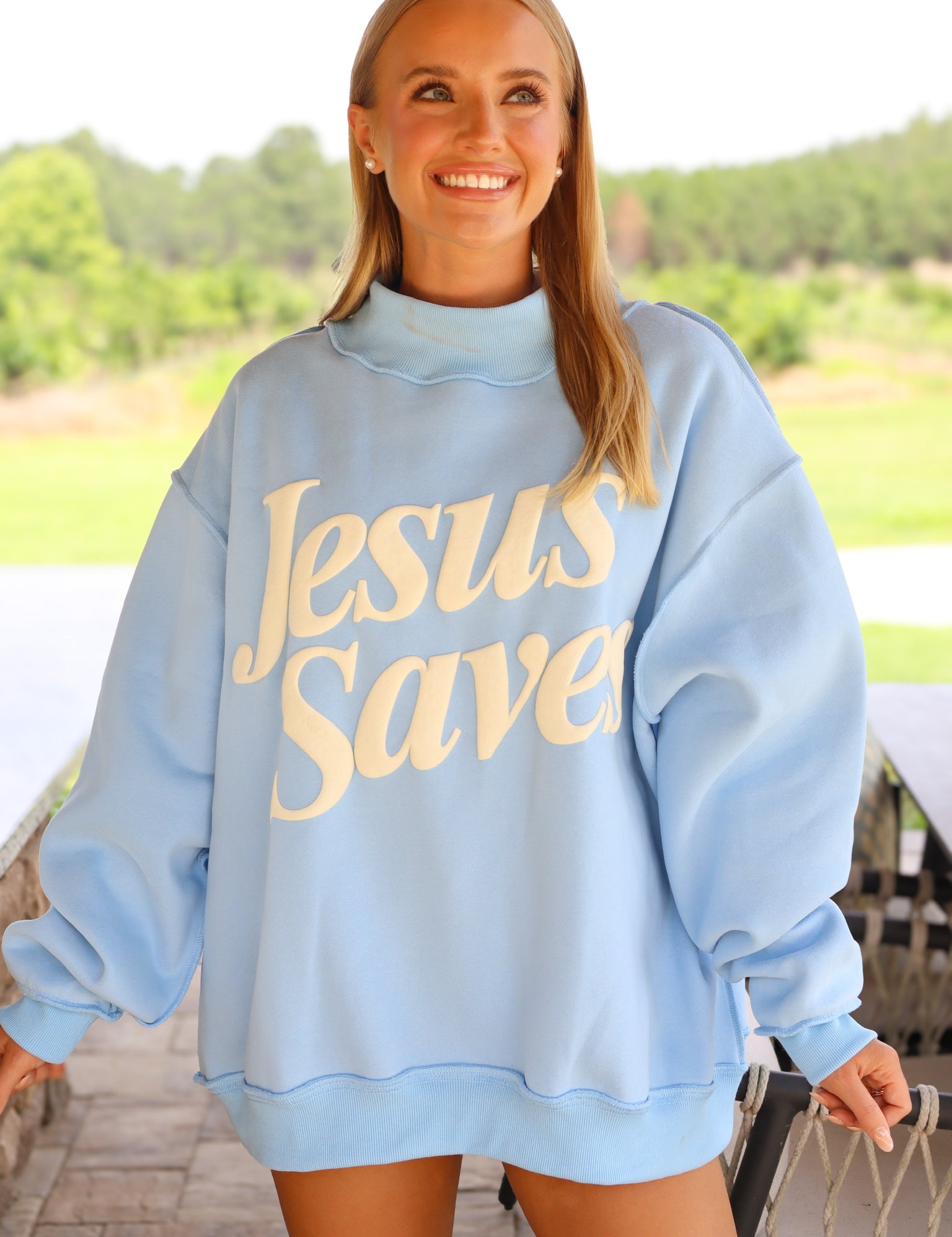 Jesus Saves Mock Neck Sweatshirt