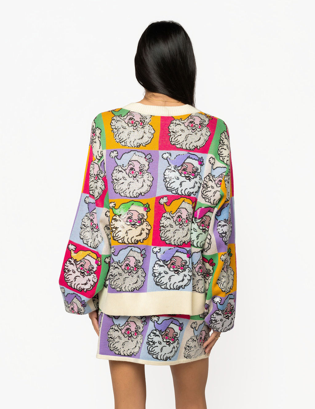 QOS Pastel Colorblock Santa Button Up Cardigan