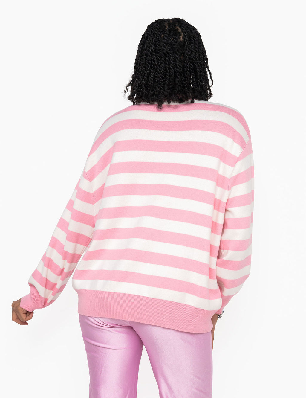 QOS Licensed Pink & White Striped Sequin, Rhinestone Hot Chocolate Sweatshirt