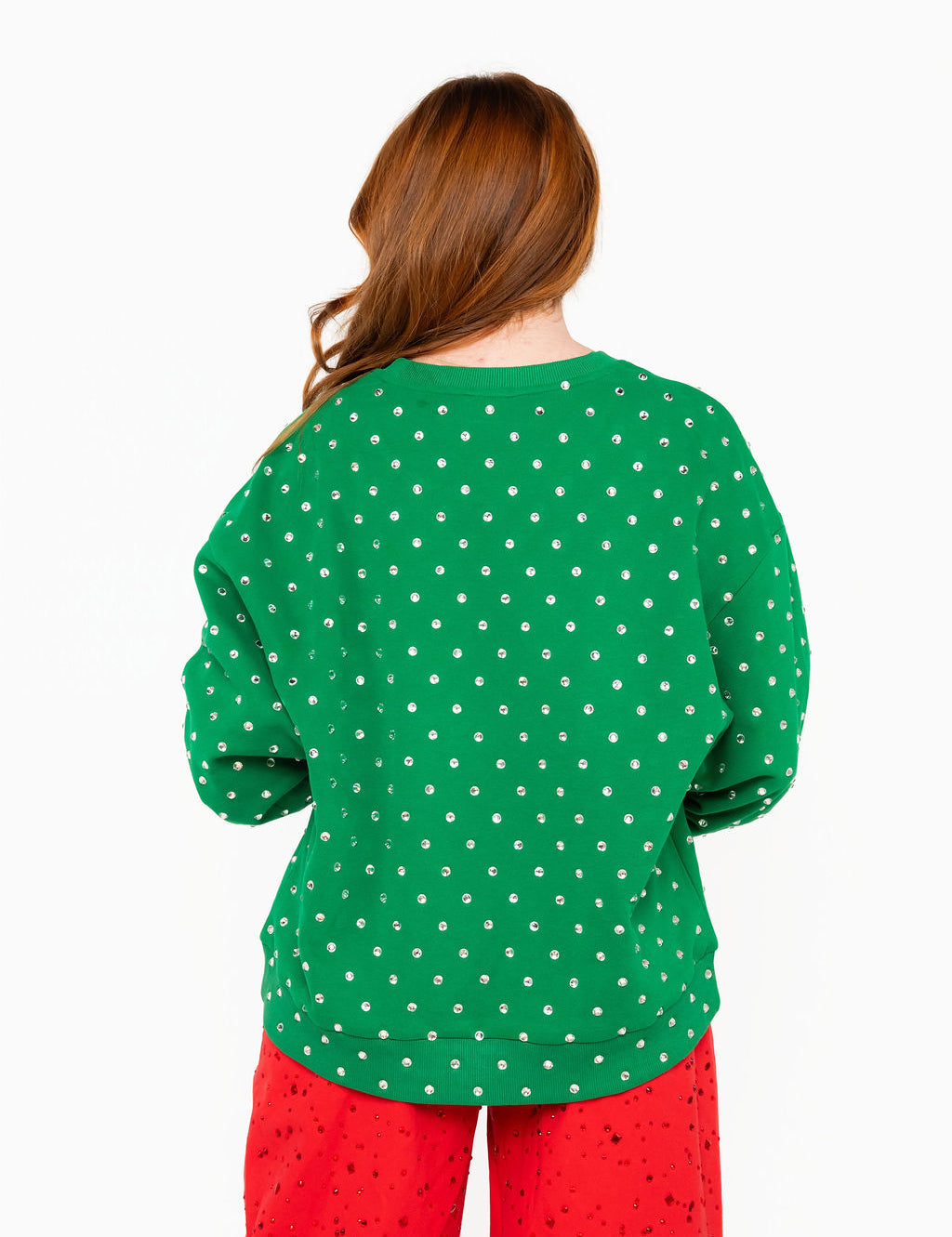 QOS Licensed Green Buddy Candy Spaghetti Scattered Rhinestone Sweatshirt