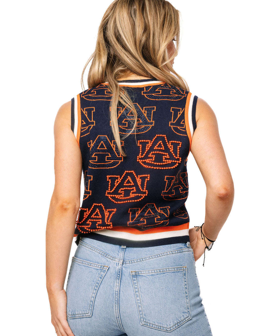 QOS Auburn Knitted Rhinestone Button Up Tank