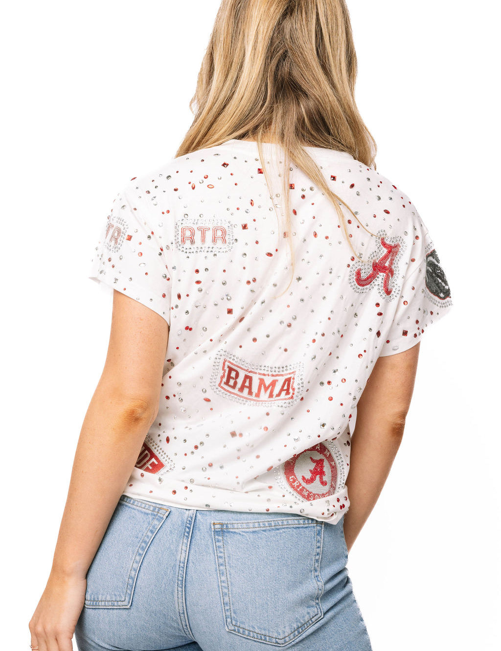 QOS Licensed BAMA Multi Rhinestone Scattered Logo Tee