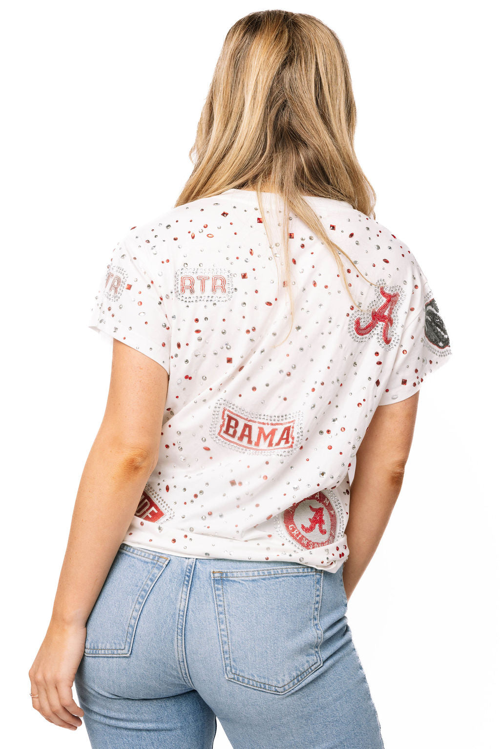 QOS Licensed BAMA Multi Rhinestone Scattered Logo Tee