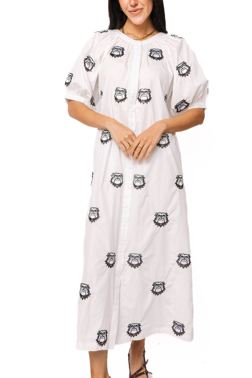 QOS UGA Scattered Mascot Midi Button Up