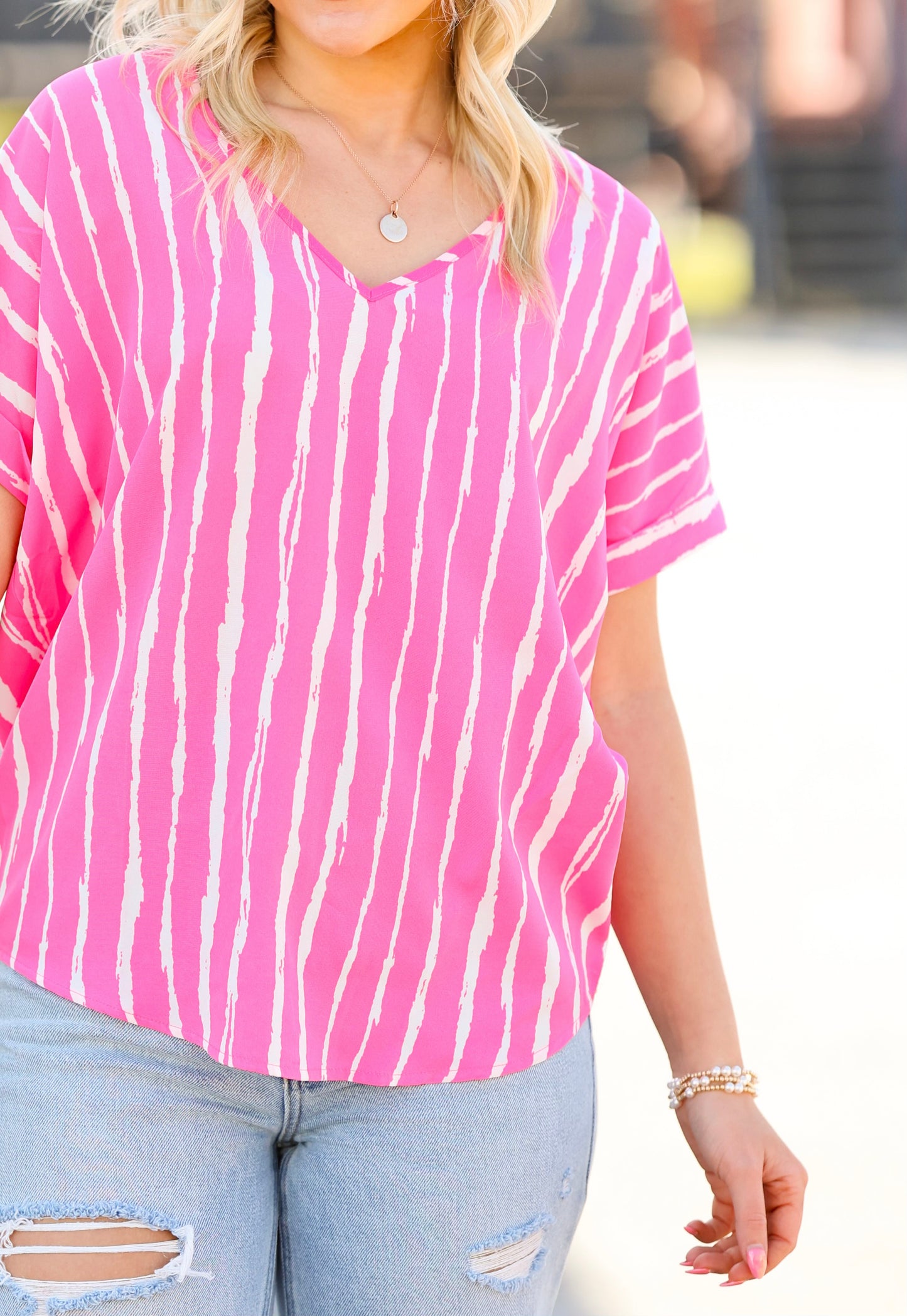 Pink & White Mom Top