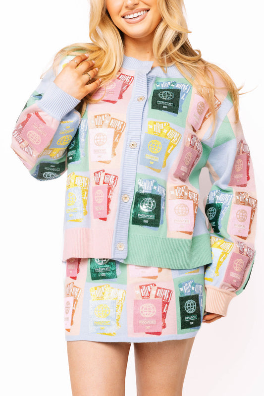 QOS Multi Colorblock Passport Cardigan
