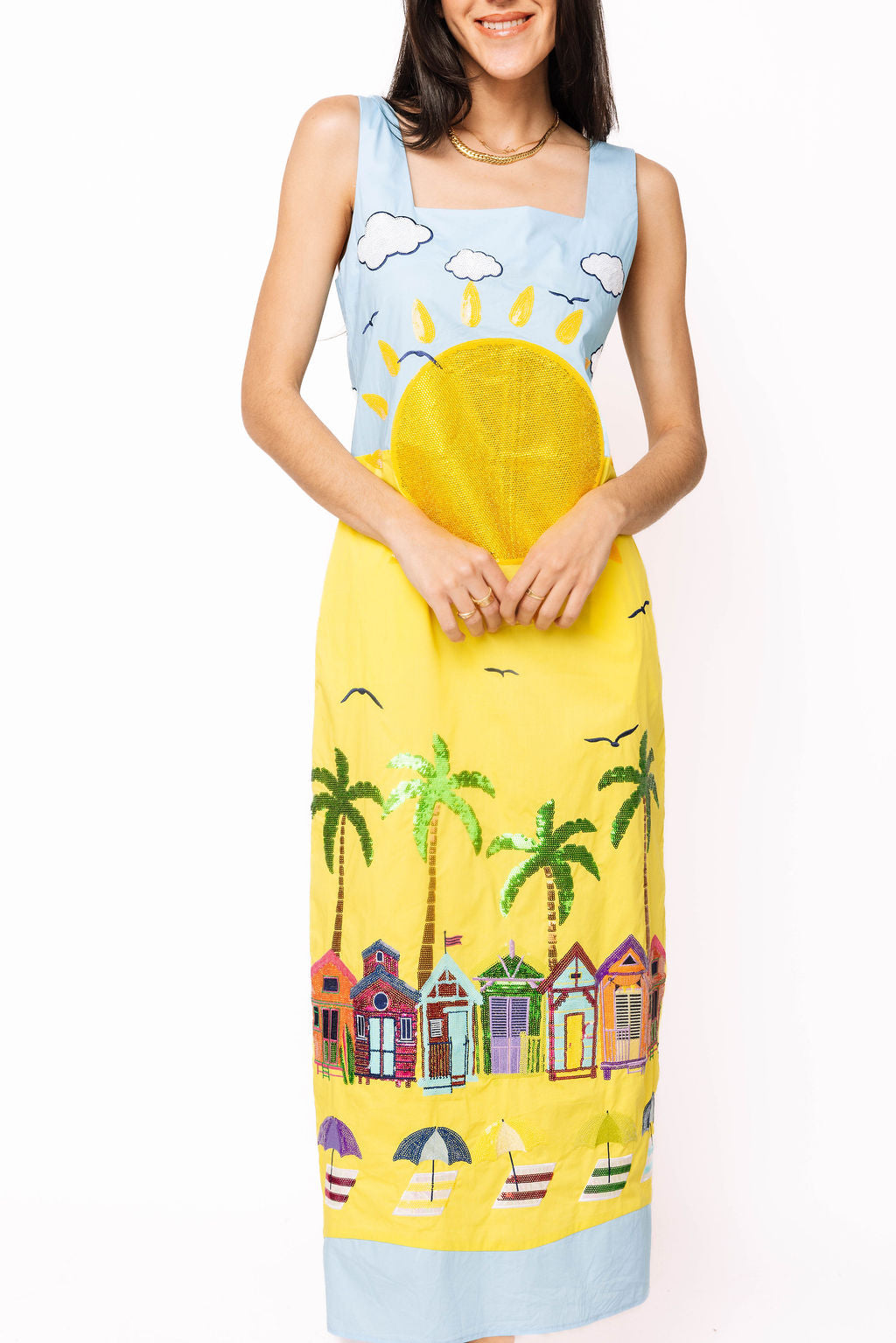 QOS Multi Beach Scene Cotton Midi