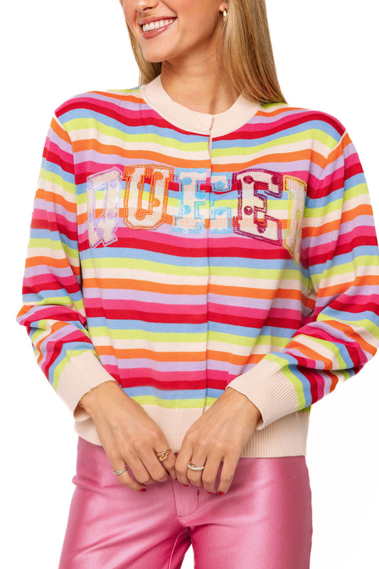QOS Multi Striped Polka Dot "Queen" Button Up Cardigan