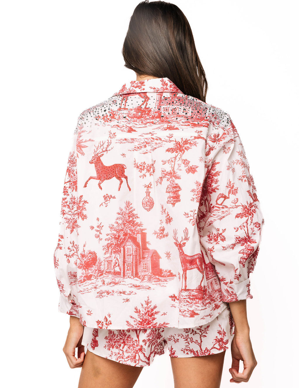 QOS Red & White Christmas Twall Button Up