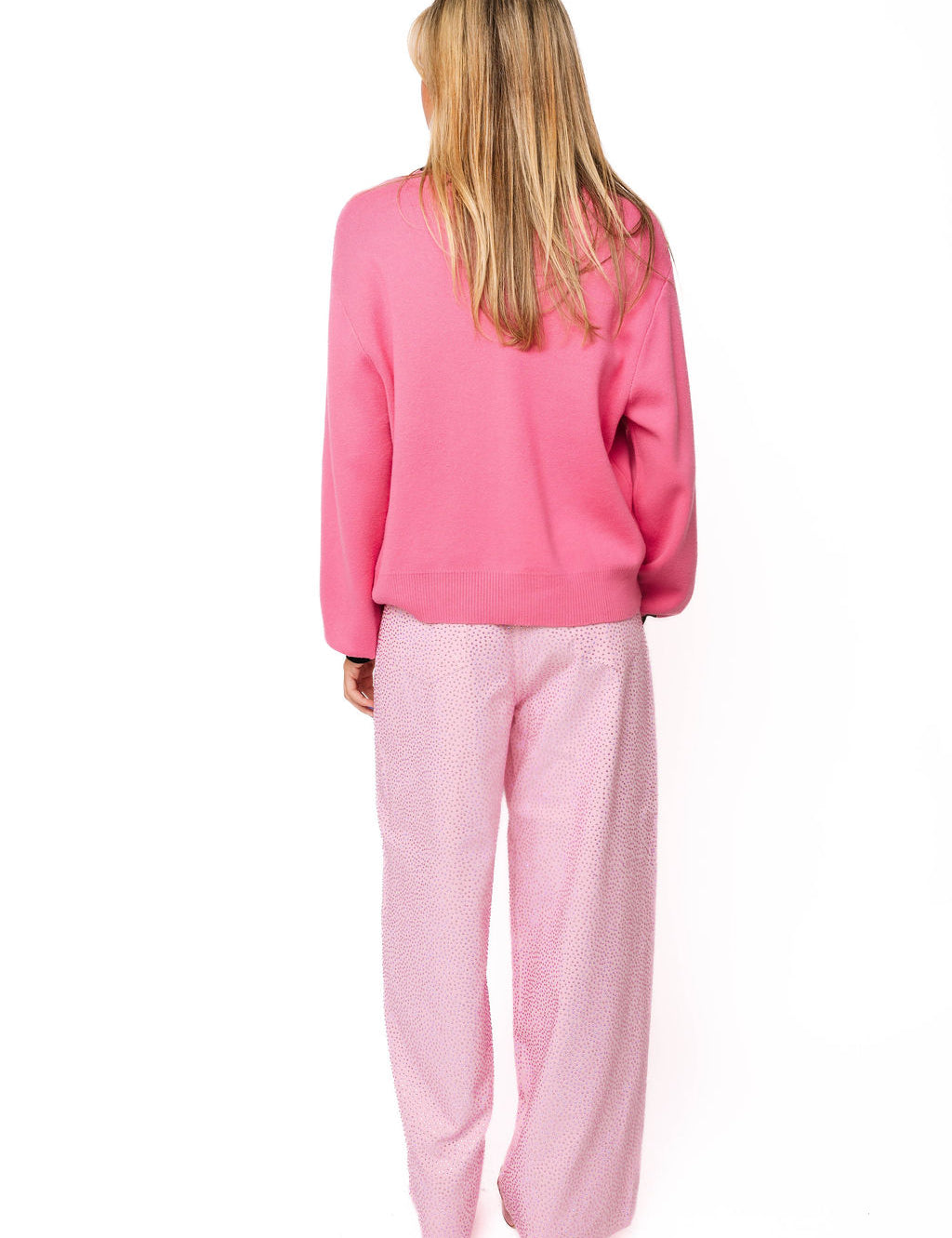 QOS Pink & Black Collar Santa In Leopard Suit Cardigan