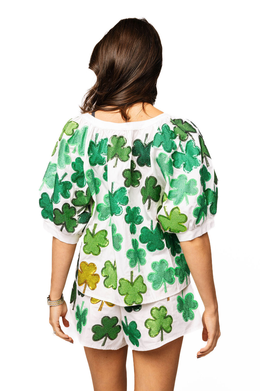 QOS White & Green Shamrock Button Up
