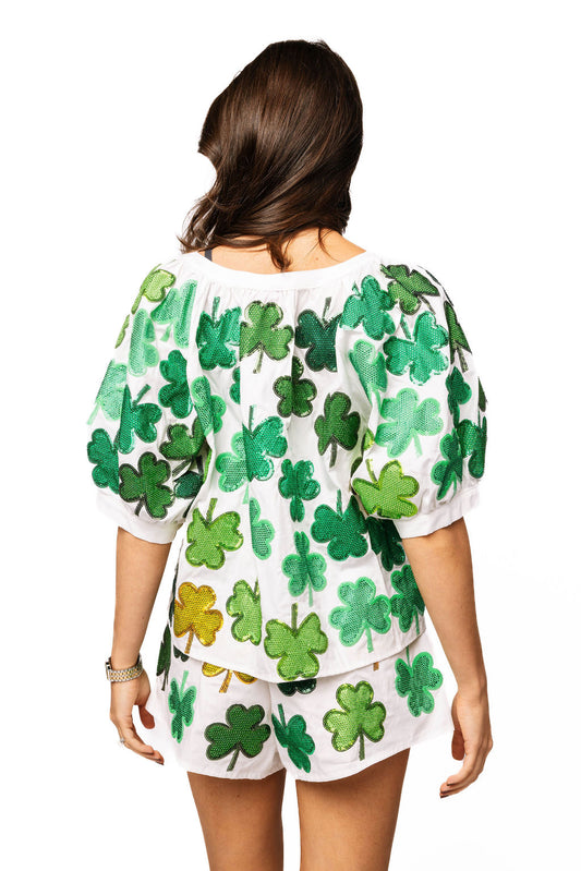 QOS White & Green Shamrock Button Up
