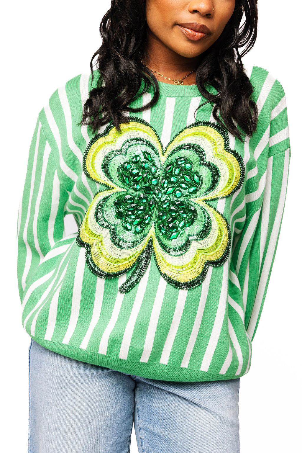 QOS Green & White Shamrock Sweater