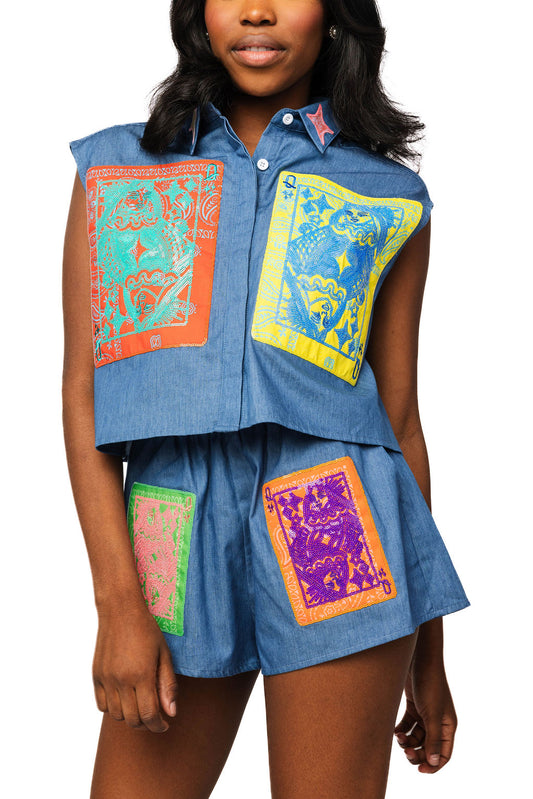 QOS Denim Bandana Tank Top