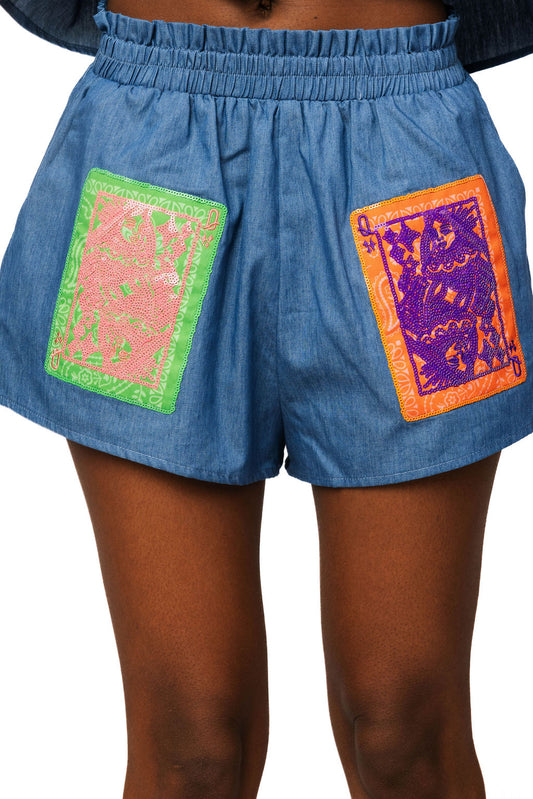 QOS Denim Bandana Shorts