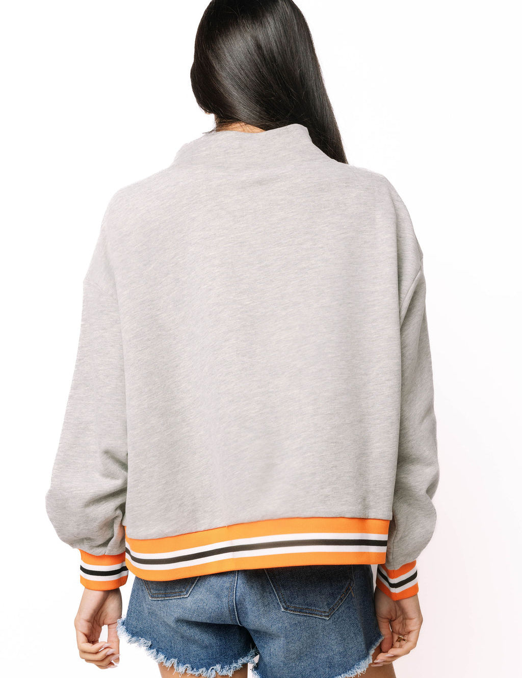 QOS Licensed Tennessee Grey Gingham Mascot Mock Neck Sweatshirt