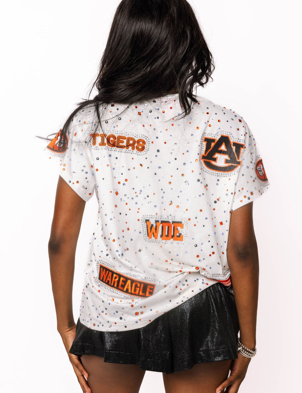 QOS Licensed Auburn Multi Rhinestone Scattered Logo Tee