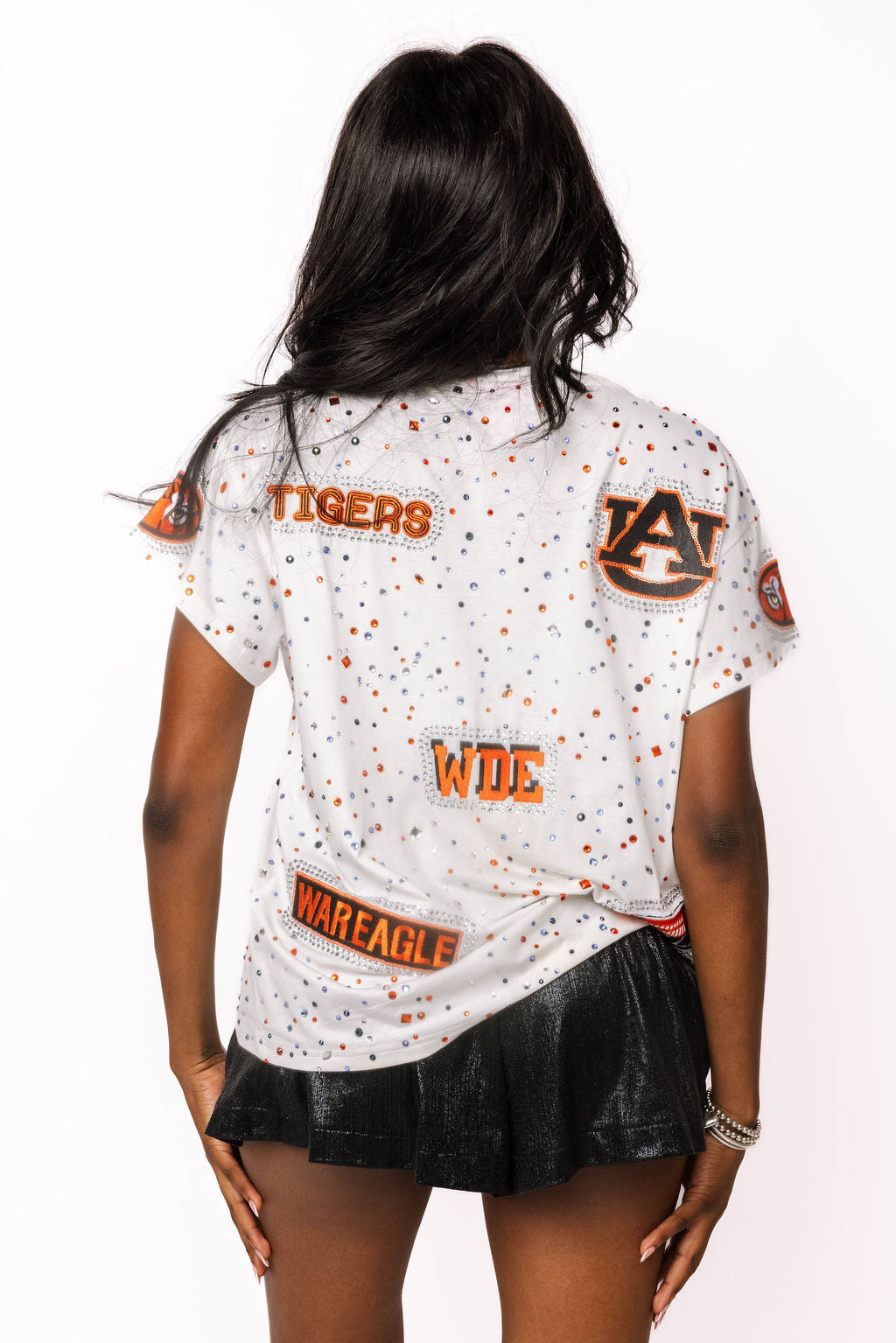 QOS Licensed Auburn Multi Rhinestone Scattered Logo Tee