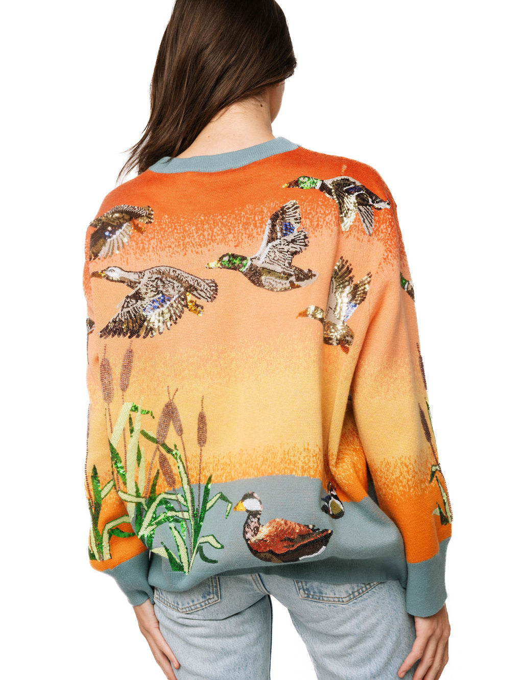 QOS Ducks Flying Sunrise Sweater