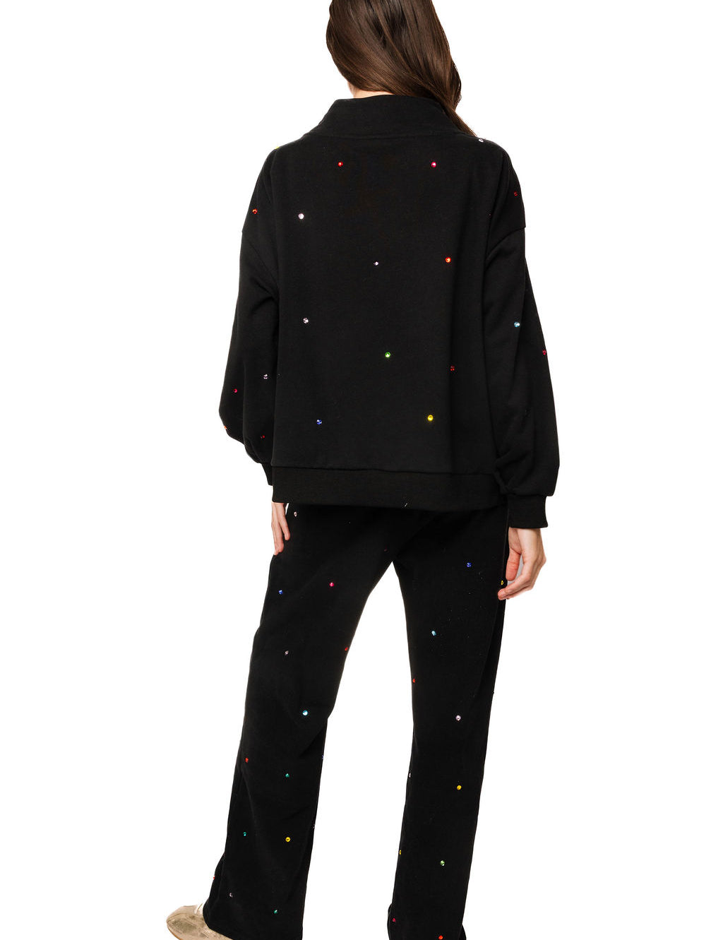 QOS Black Rainbow Jeweled Sweat Pant