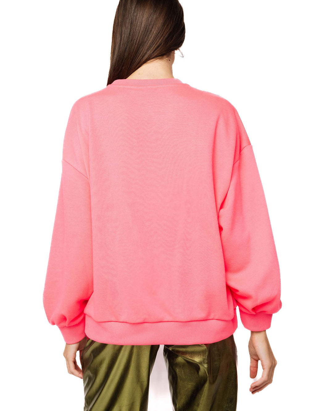 QOS Neon Pink Flower Sequin Pumpkin Sweatshirt