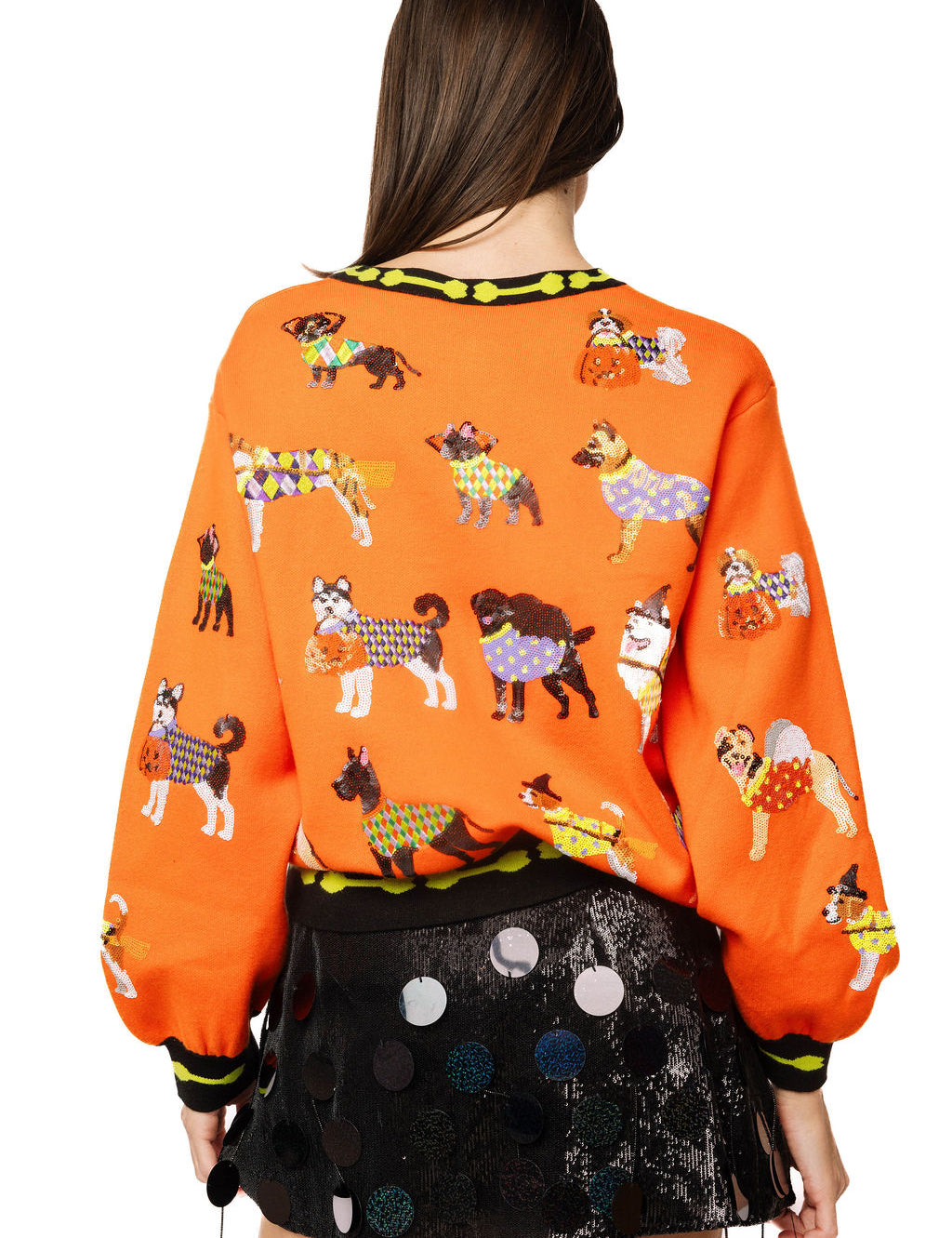 QOS Orange Halloween Dogs Button Up Cardigan