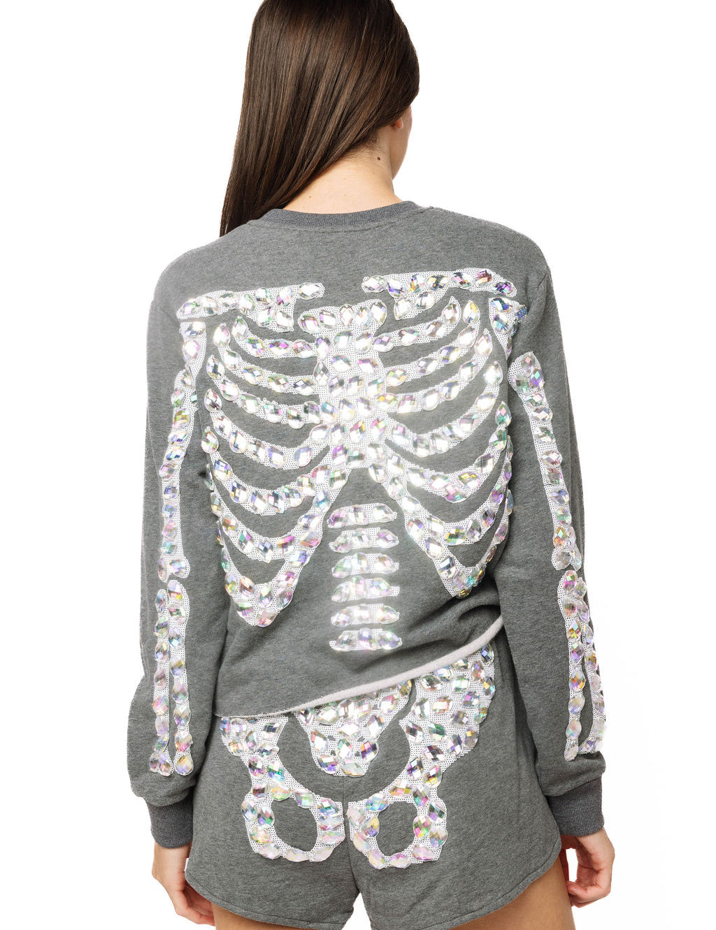QOS Charcoal Iridescent Jeweled Skeleton Short
