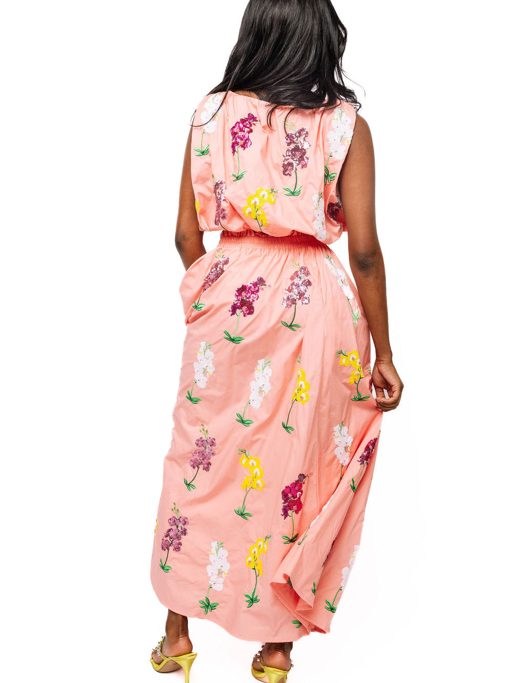 QOS Peach Cotton Midi Skirt