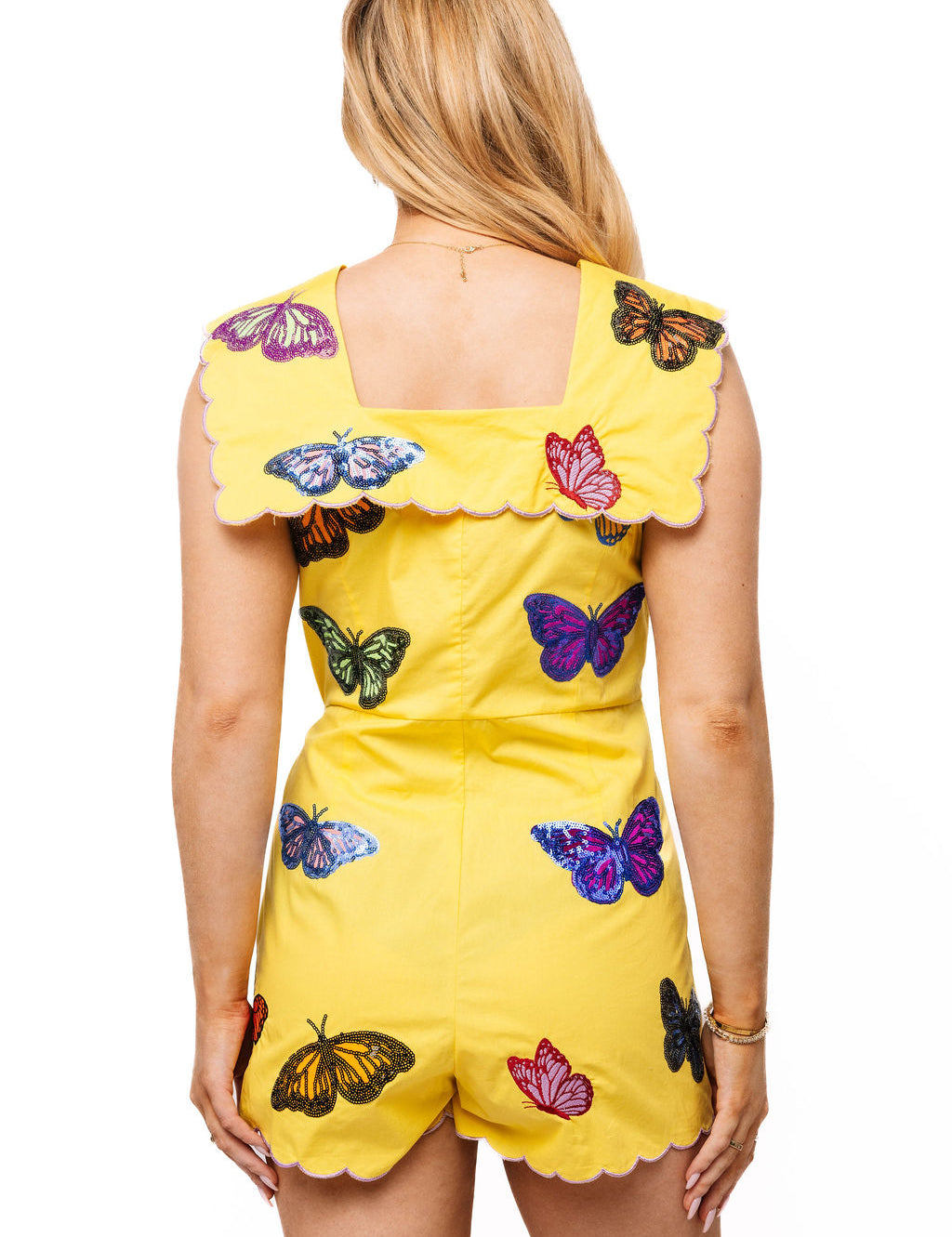 QOS Yellow Butterfly Wrap Skirt Romper