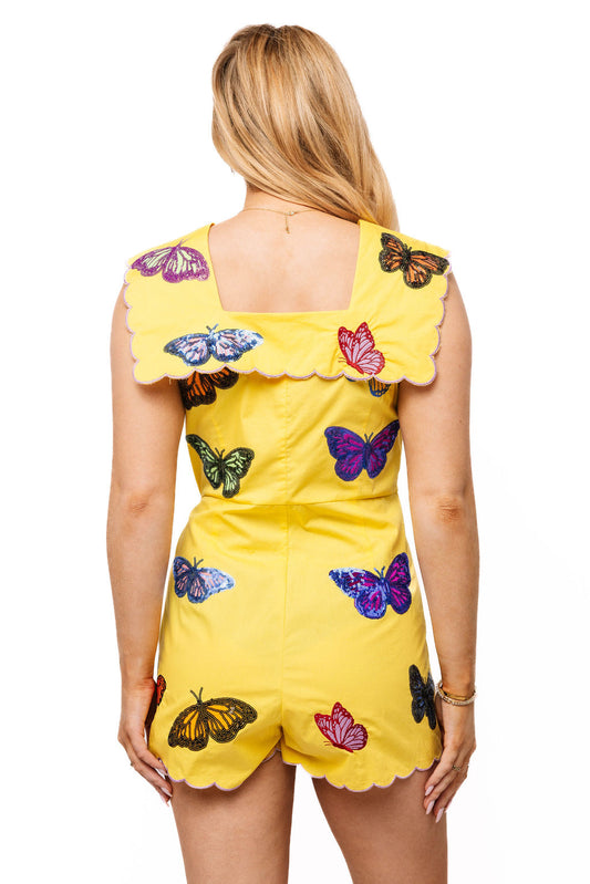 QOS Yellow Butterfly Wrap Skirt Romper