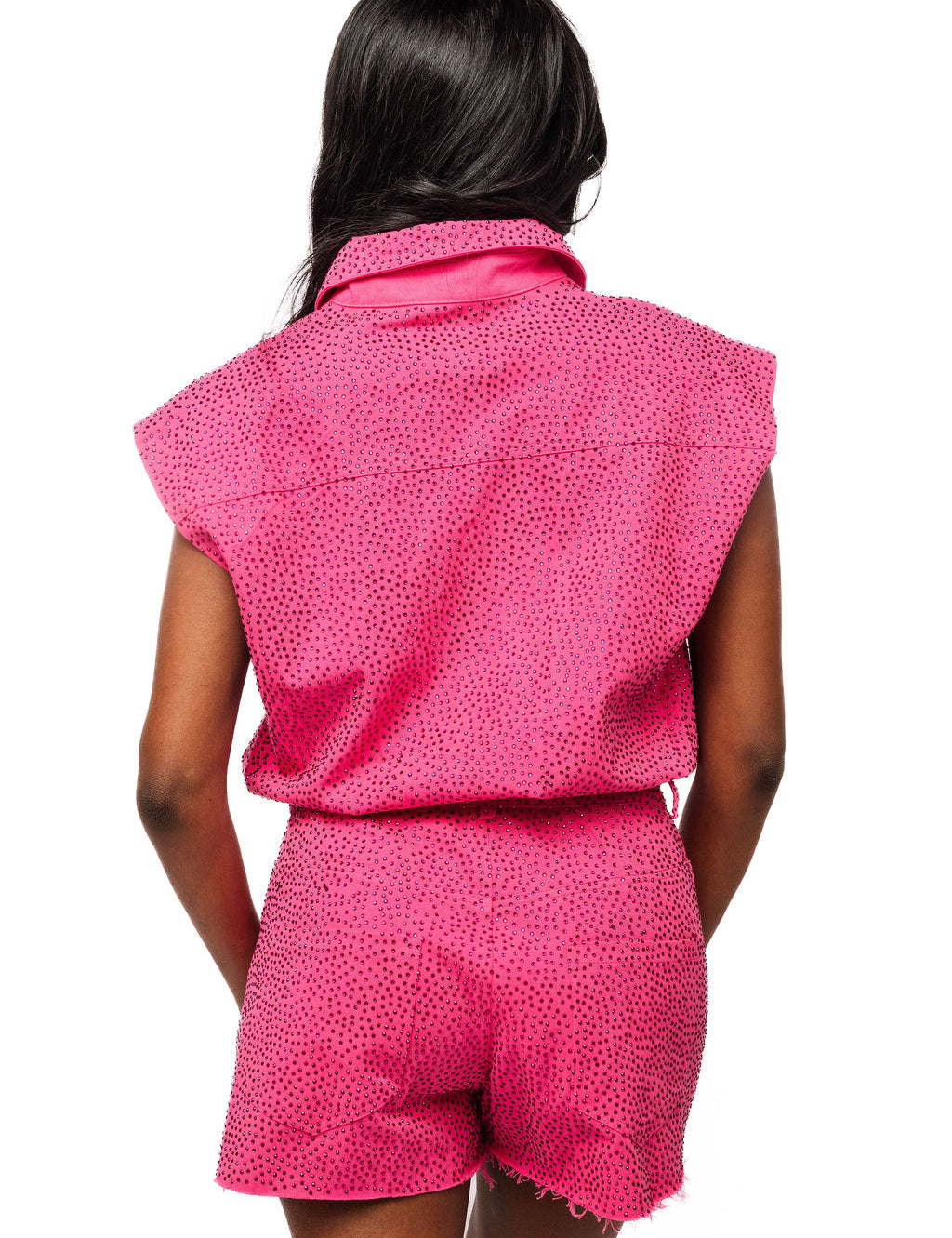QOS Hot Pink Rhinestone Romper
