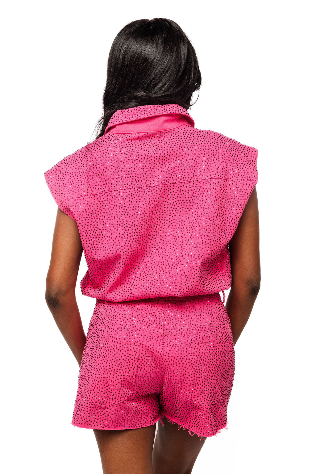 QOS Hot Pink Rhinestone Romper