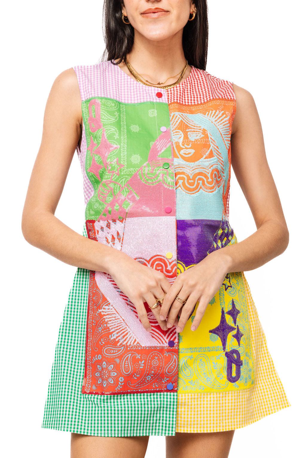 QOS Colorblock Gingham Queen Dress
