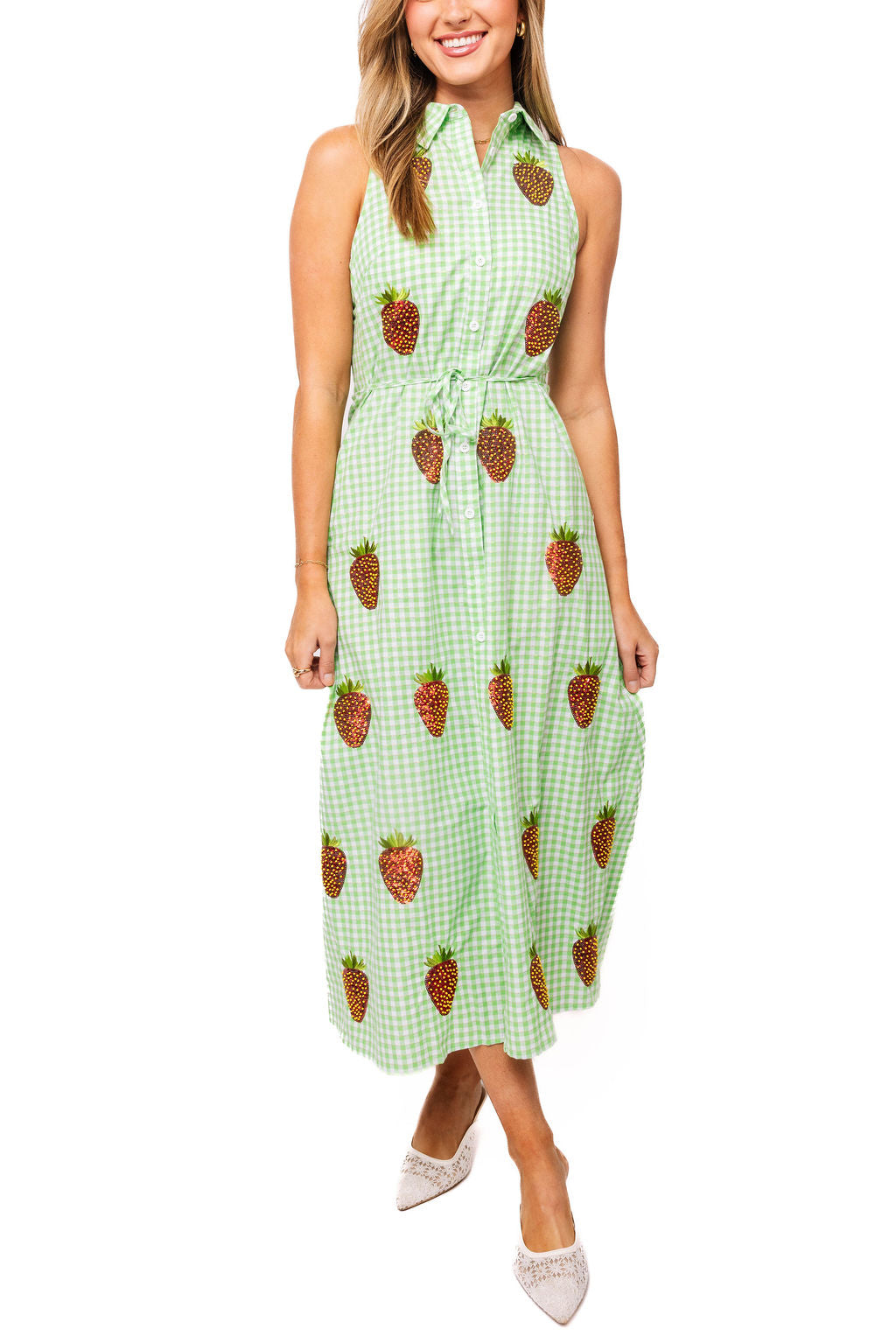 QOS Green & White Strawberry Dress