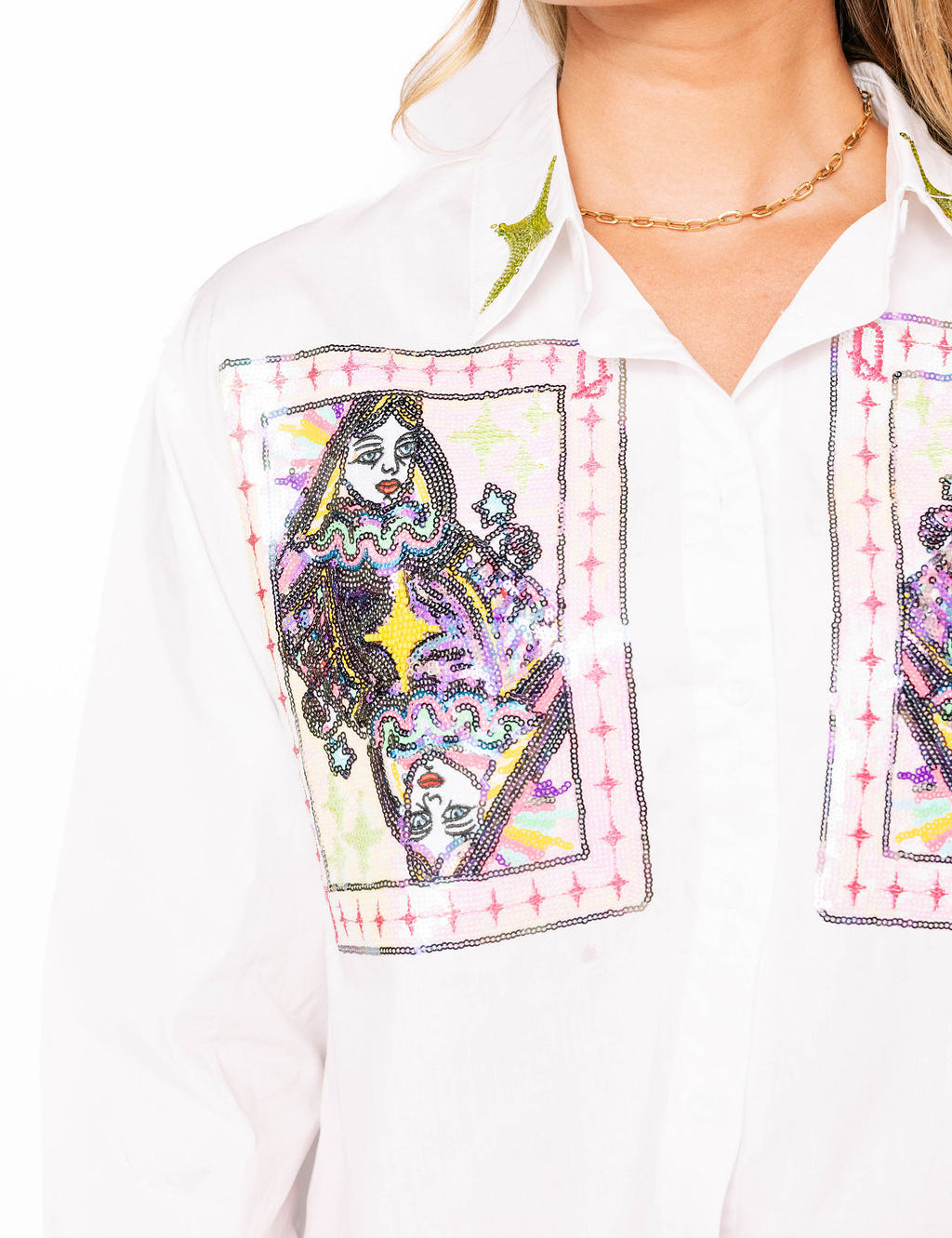 QOS White Queen Card Button Up